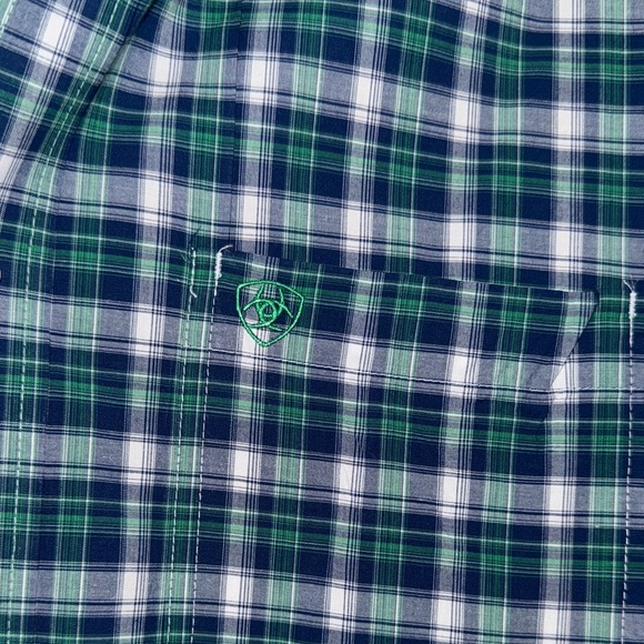 Ariat Men's Green and Blue Plaid Button Down Shirt - Picture 3 of 3